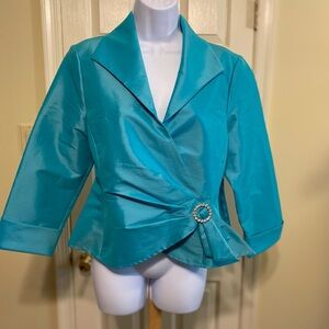 Talbots - Lovely fancy teal color criss-cross v-neck blouse, Size: 10